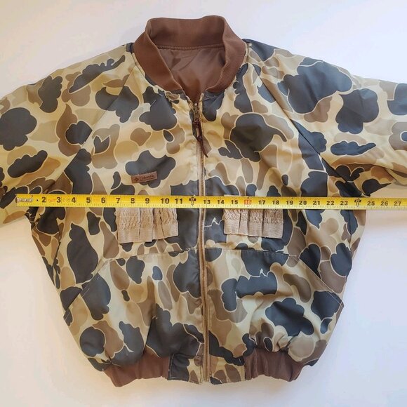 VTG Columbia Hunting Bomber Puffer Jacket Size Medium Reversible Duck Camo Brown - Picture 7 of 11